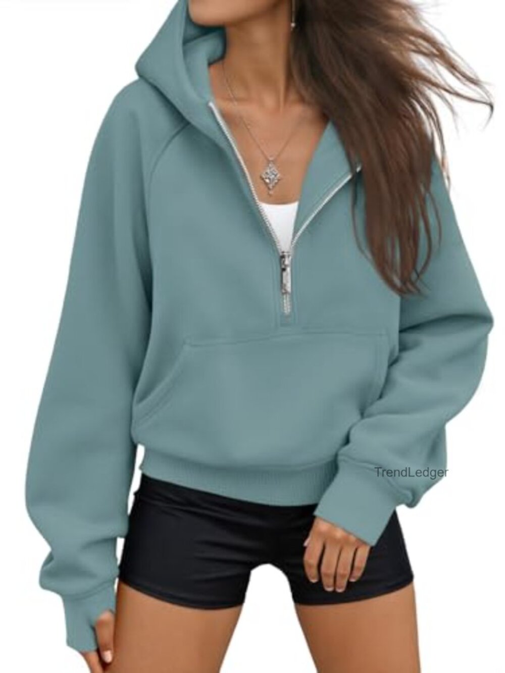 AUTOMET Womens Half Zip Hoodie Fleece Lined Cropped Sweatshirt